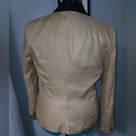 Mango Tan & Black One Button Linen Hourglass Blazer Sz 8 - Picture 6 of 11